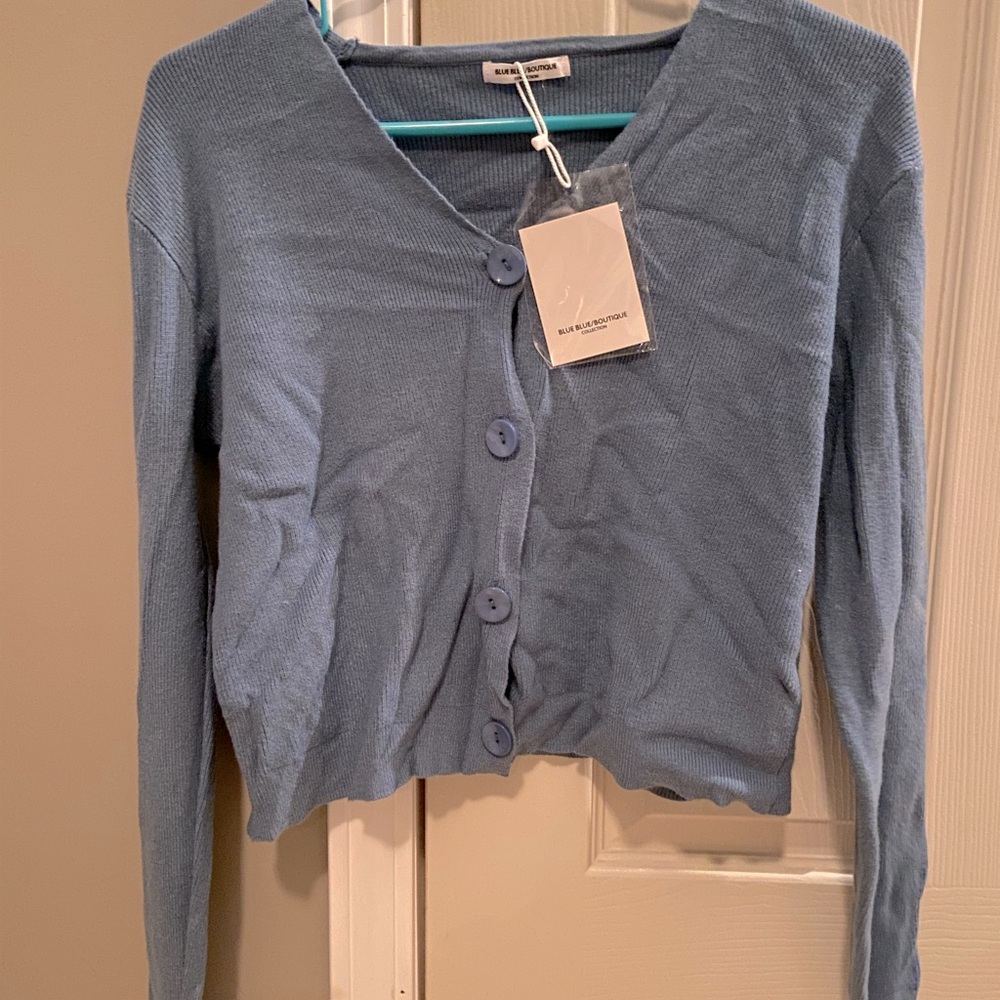 Blue cardigan sweater
